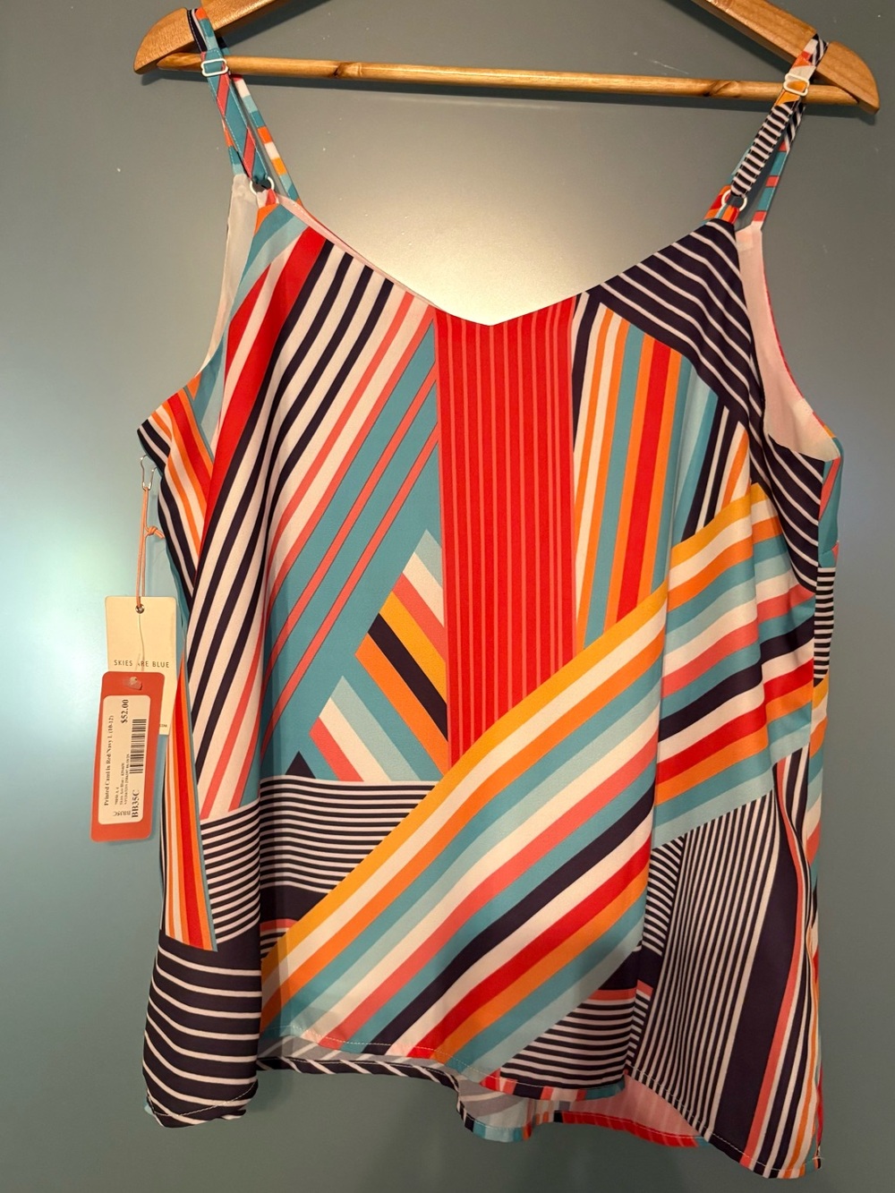 NWT Skies Are Blue Red Navy Orange Striped Cami size L